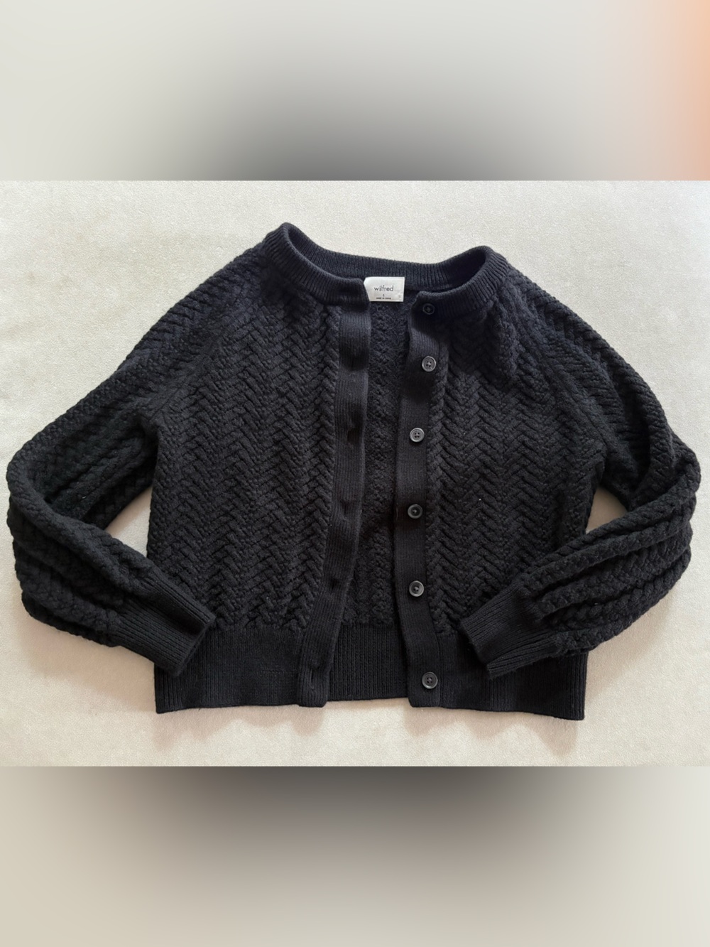 Aritzia Wilfred Black Cable-Knit Button Cardigan - Picture 1 of 4